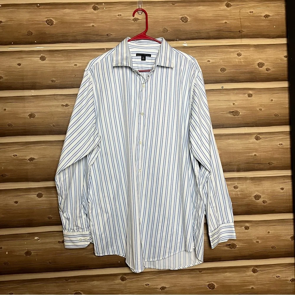 5/$25 Banana republic long sleeve bottoms down blue white striped shirt‎ size XL